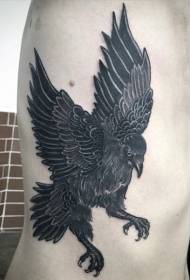 side rib black crow personality tattoo pattern