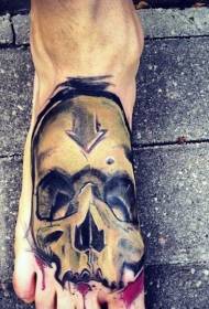 instep colored arrows and human skull tattoo pattern