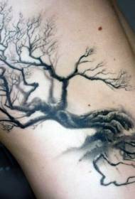 side rib black lonely tree and broken branch tattoo pattern