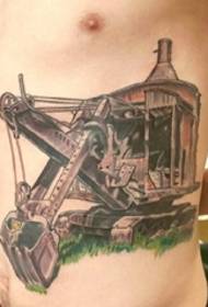 Male side ribs on colored vintage earthmoving robot tattoo pictures