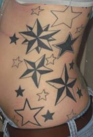waist side black and white five-pointed star tattoo pattern