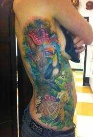 color del lado de la cintura varios patrones de tatuajes de animales salvajes y pájaros