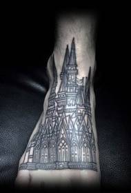 amazingly painted old church tattoo pattern on the instep