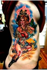 Waist side junk style color temptation woman tattoo picture