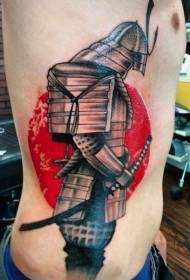 side rib warrior armor and red round tattoo pattern
