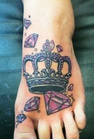腳背可愛紫色鑽石皇冠紋身圖案