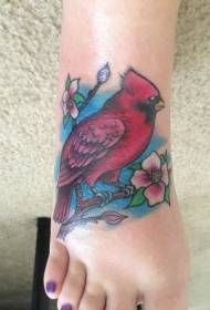 padrão de tatuagem de flor de pássaro vermelho bonito