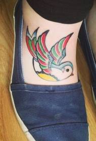 cute colorful bird tattoo pattern on the instep