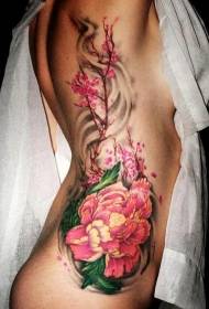 talie frumos pictat model de tatuaj flori de bujor