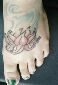 female foot colored water lotus tattoo pattern
