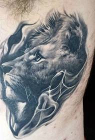 waist side realism style black gray lion tattoo pattern  111718 - waist side black gray roaring lion head tattoo pattern