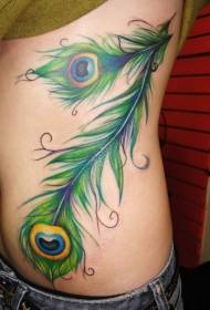 side ribs wonderful green peacock feather tattoo Pattern