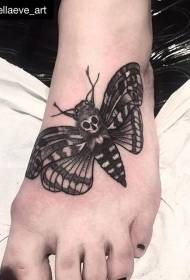 instep black gray moth decoration with skull dark tattoo
