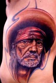 realistic style color waist side Mexican old man tattoo