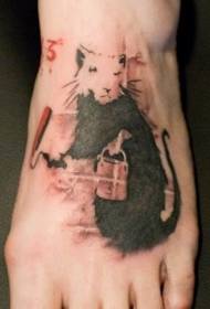 female instep black and white mouse tattoo pattern
