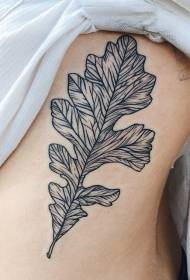 side rib black line leaf tattoo pattern