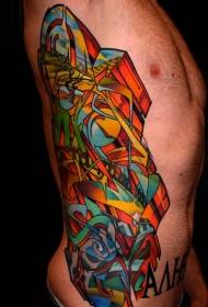 side ribs graffiti style colorful tattoo pattern