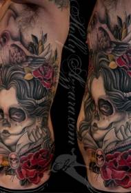 Seitenrippe New School Farbe Blume und Vogel Tattoo-Muster