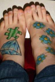 foot colored diamonds with flower tattoo pattern