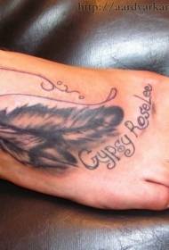 female instep gray feather tattoo pattern