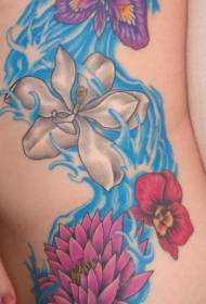 female waist side color big flower tattoo pattern