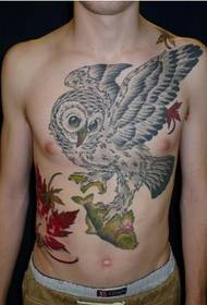 foreign handsome guy's chest oversized owl catching fish tattoo manuscript picture
