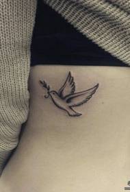 side waist black gray Peace dove tattoo pattern
