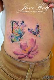side waist lotus butterfly color splash ink tattoo ຮູບແບບ