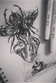 欧美昆虫点刺手纹身图案手稿