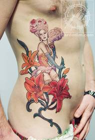 Waist Beauty Flower Tattoo Pattern