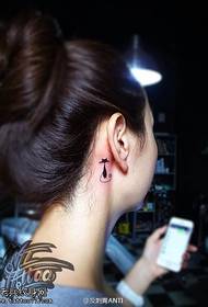 female ears behind a small fresh cat Tattoo pattern