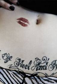 small belly red lips letter tattoo