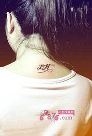 girl back neck fresh English tattoo picture