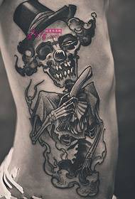 Creative black and white skull clown side waist tattoo