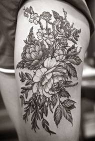 female legs gray big flower tattoo pattern