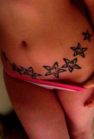 female belly black five-pointed star tattoo pattern