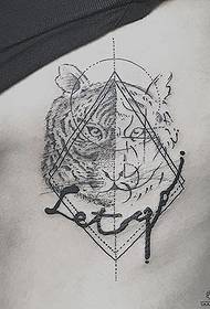 girl side taille tiger point tattoo geometric line tattoo patroon