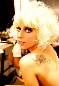 Lady Gaga back shoulder flower tattoo pattern