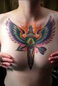beauty chest personality trend dagger wing tattoo pattern