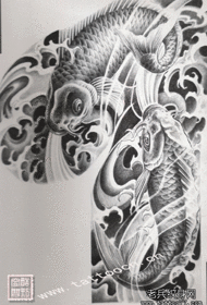 Kina Indien Sort-hvid dobbelt blæksprutte tatoveringsmønster halvt manuskriptbillede