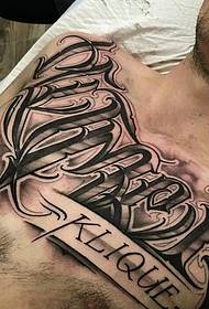 Men's chest domineering flower body English tattoo pattern