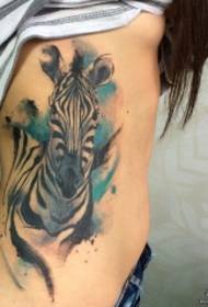 side waist zebra splash ink European and American tattoo pattern