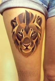 leg color geometric lion head tattoo pattern
