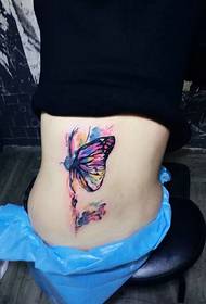 Watercolor butterfly tattoo picture on the side waist is very dazzling