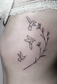 side waist small fresh branch bird tattoo Pattern