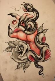 Европски школски рачен змија стана темно тетоважа ракопис со тетоважа