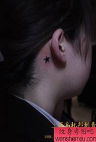 woman ear small fresh five-pointed star tattoo pattern