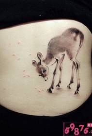 side waist deer Chinese painting personality fashion tattoo