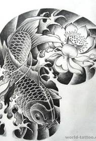 Tattoo net provides Chinese traditional half auspicious lucky carp carp lotus tattoo manuscript pattern picture display