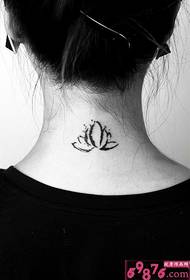Line Lotus Black and White Back Neck Tattoo